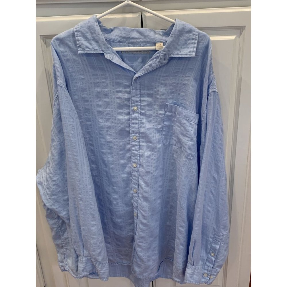 Caribbean Big & Tall Button Front Long Sleeve Linen Blend Blue Shirt Men’s 3XB
